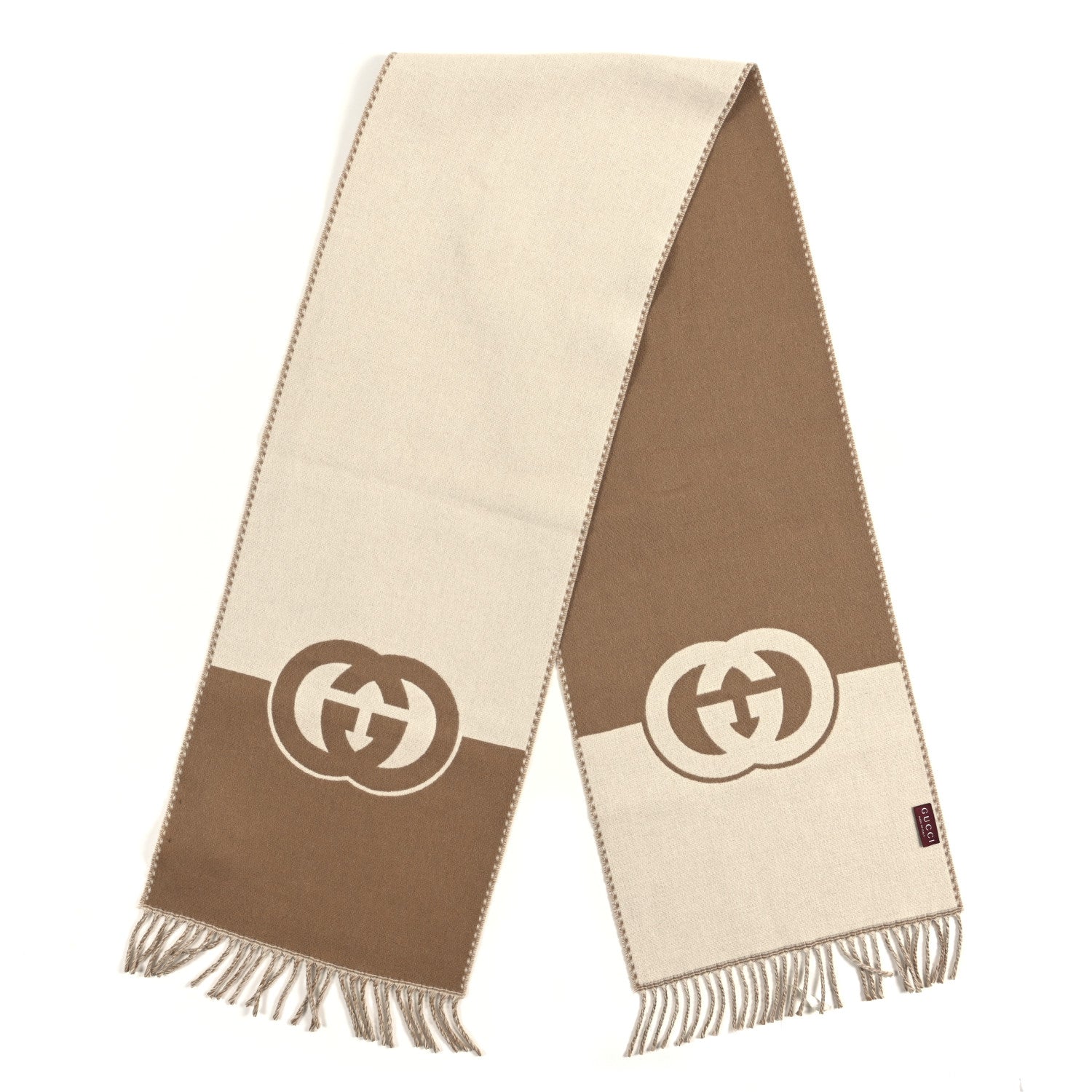 Gucci Wool Cashmere Interlocking G Scarf Ivory Beige 2 of 3
