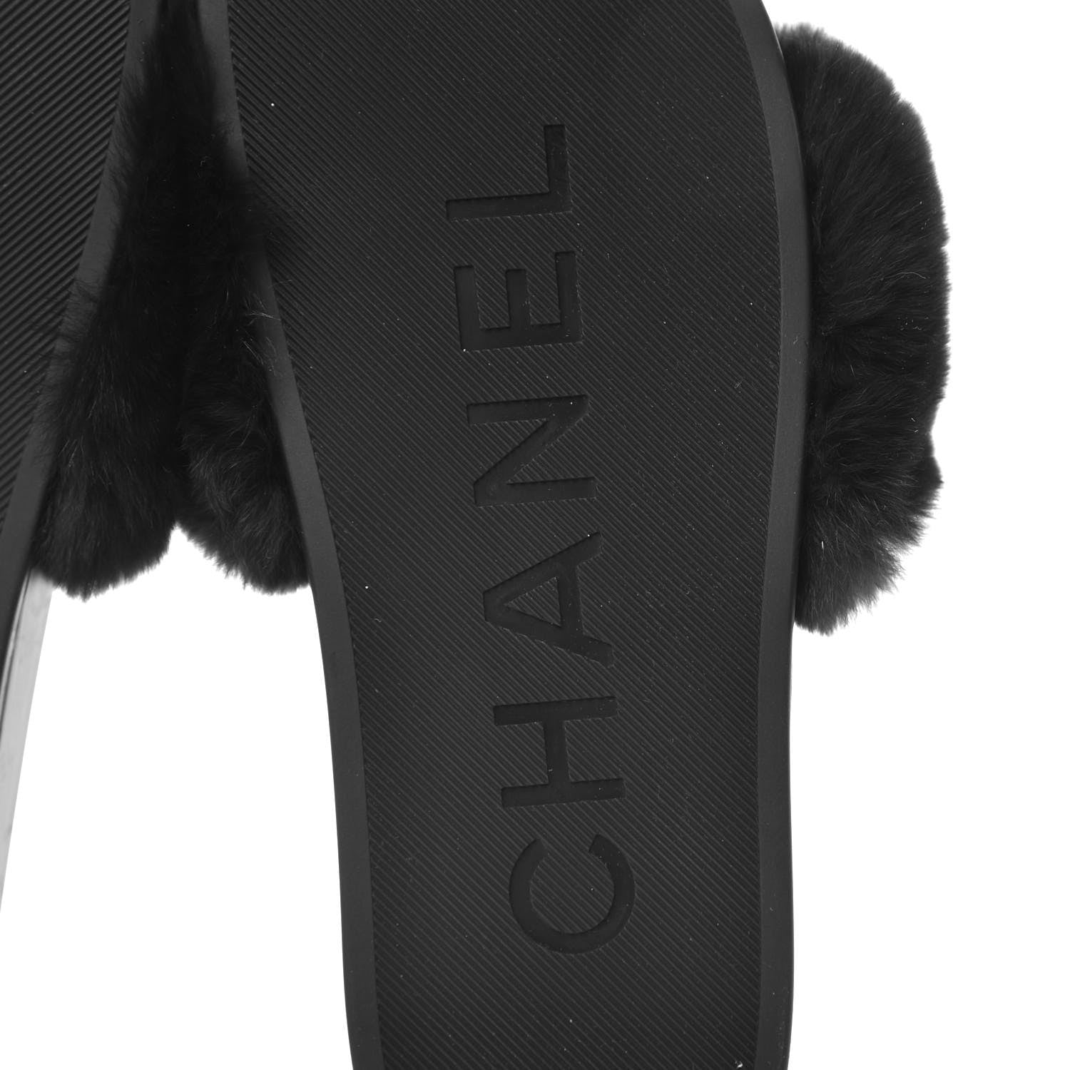 Chanel Orylag Fur Flat Sandals 35 Dark Grey 8 of 9