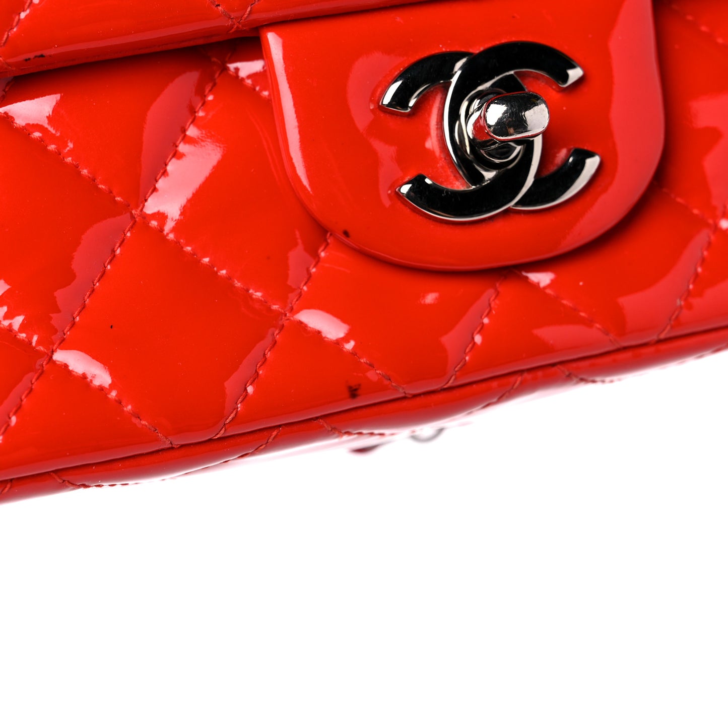 Patent Calfskin Quilted Mini Rectangular Flap Red