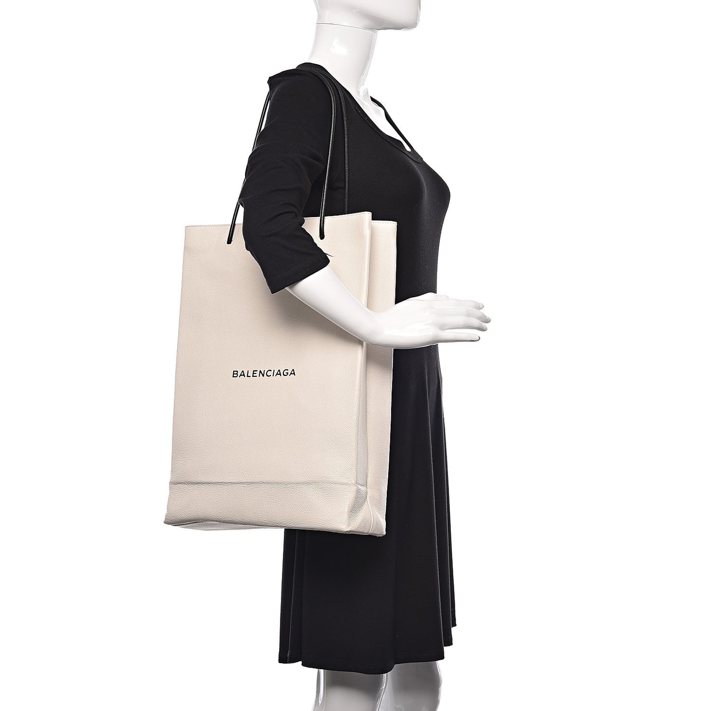 Calfskin Medium Logo North South Shopping Tote White