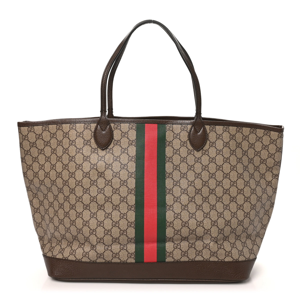 Gucci GG Supreme Monogram Textured Dollar Calfskin Web Large Ophidia Tote Beige Ebony New Acero 1 of 10