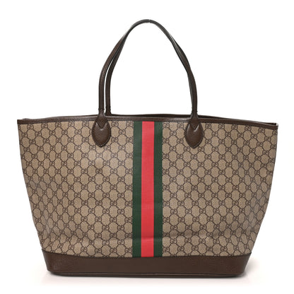 Gucci GG Supreme Monogram Textured Dollar Calfskin Web Large Ophidia Tote Beige Ebony New Acero 1 of 10