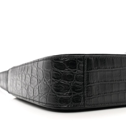Saint Laurent Calfskin Crocodile Embossed LE 5 A 7 Hobo Black 8 of 9