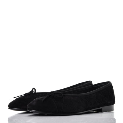 Chanel Suede Quilted Cap Toe CC Ballerina Flats 38 Black 3 of 9