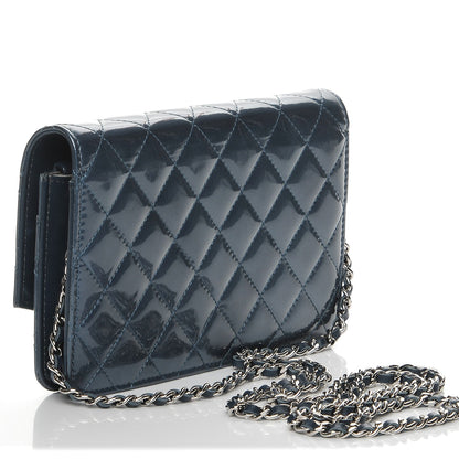 Chanel Patent Quilted Brilliant Wallet On Chain WOC Dark Blue 3 of 9