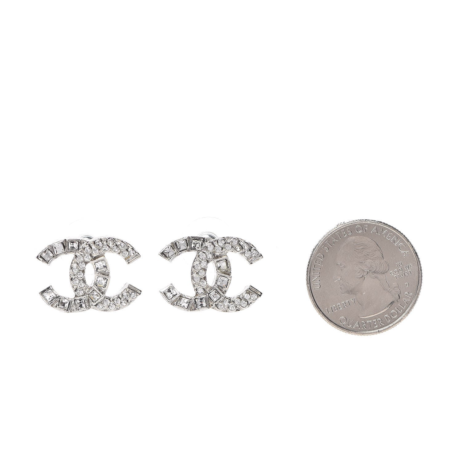 Chanel Baguette Crystal CC Earrings Silver 2 of 5
