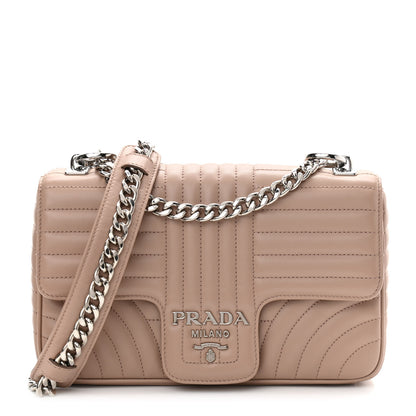 Prada Soft Calfskin Impunture Diagramme Medium Chain Flap Shoulder Bag Cipria 1 of 9