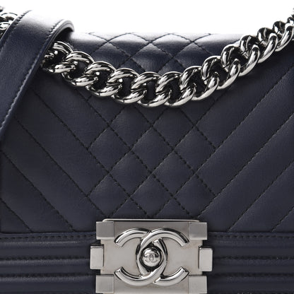 Chanel Lambskin Chevron Quilted Small Boy Flap Navy Blue 10 of 10