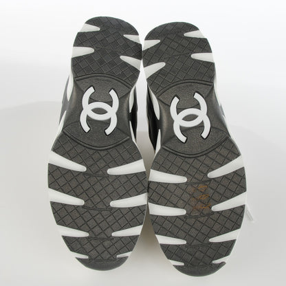 Chanel Suede Calfskin CC Sneakers 37 White Grey 6 of 9