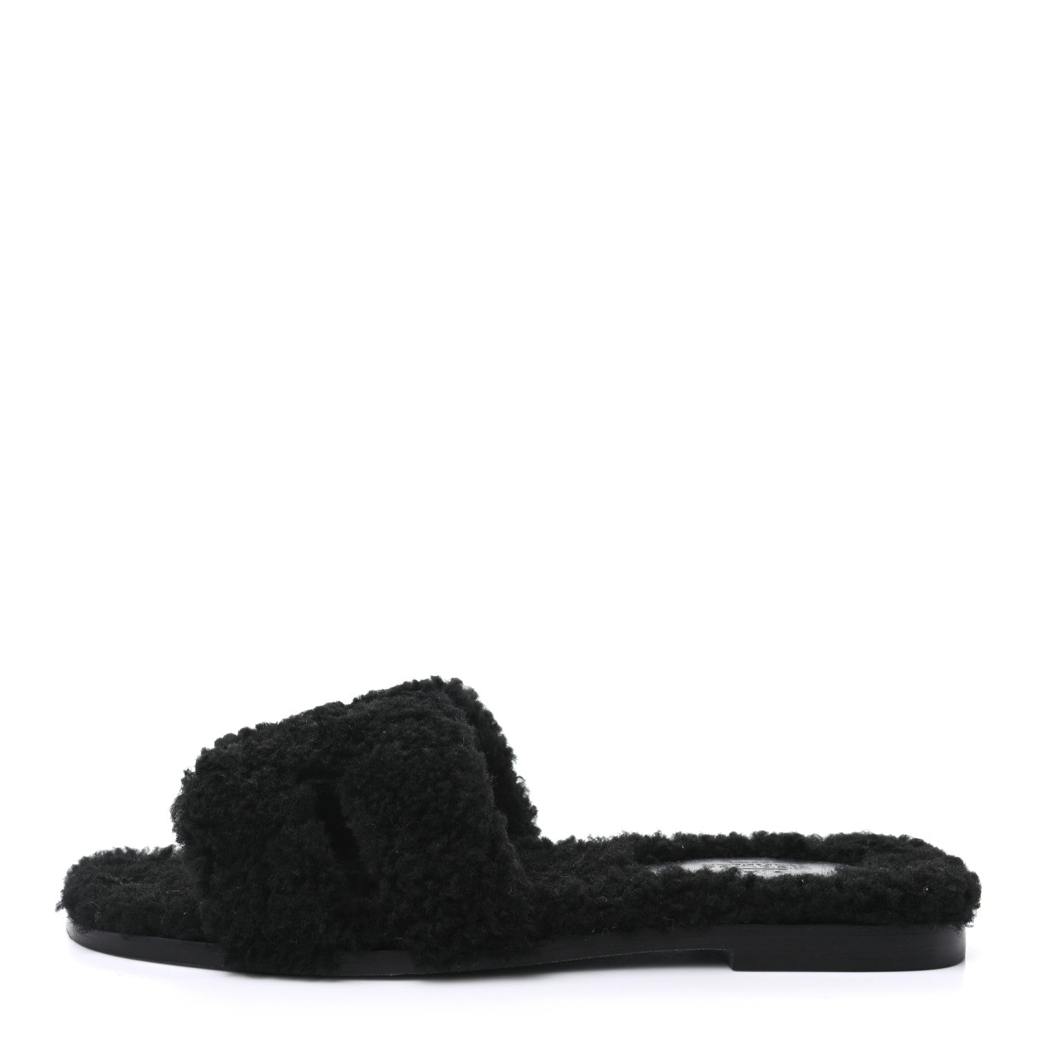 Hermes Woolskin Oran Sandals 37 Black 1 of 7