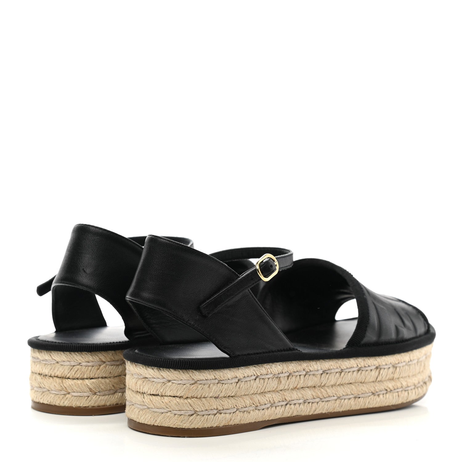 Fendi Nappa FF Embossed Espadrille Platform Sandals 37 Black 4 of 8
