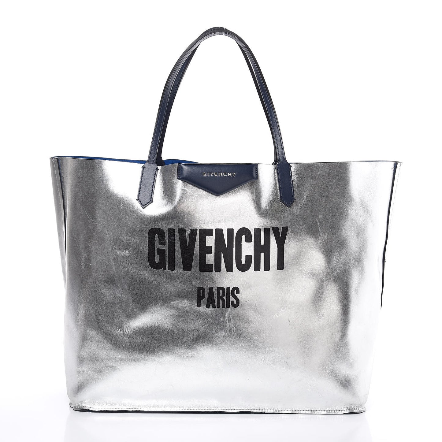 Metallic Calfskin Suede Ombre Large Reversible Antigona Tote Blue Silver