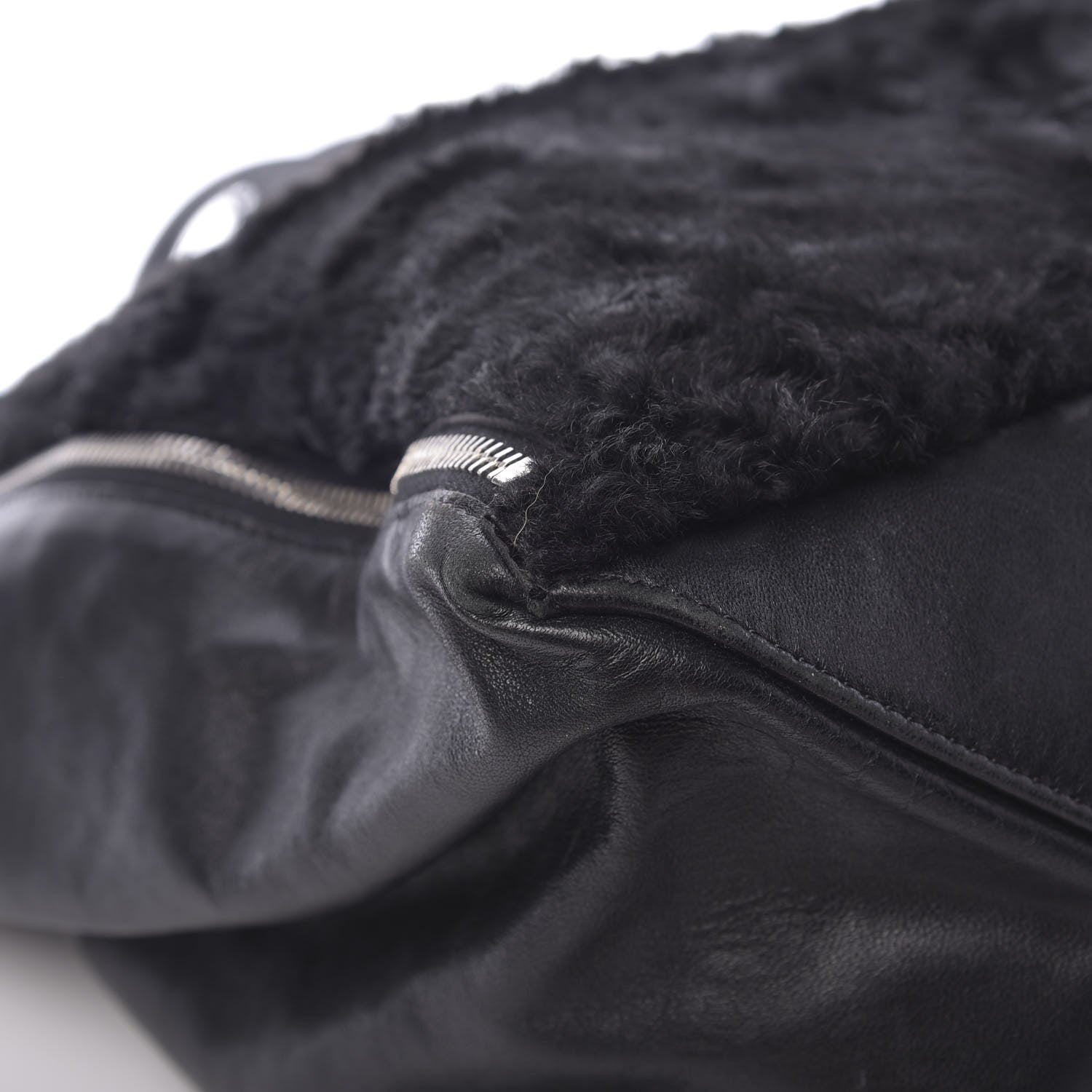 Celine Shiny Smooth Calfskin Shearling Horizontal Cabas Zipper Tote Black 14 of 17
