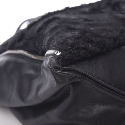 Celine Shiny Smooth Calfskin Shearling Horizontal Cabas Zipper Tote Black 14 of 17