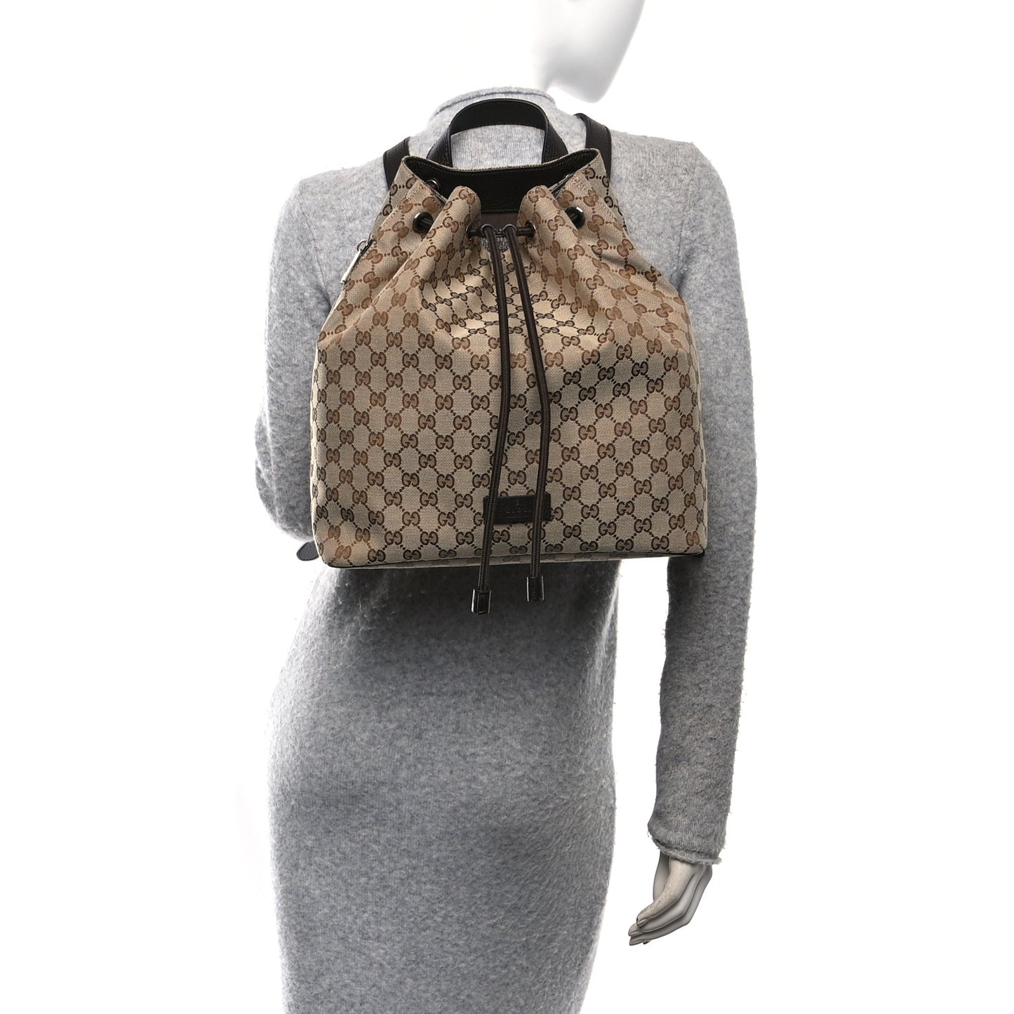 Monogram Dollar Calfskin O Drawstring Backpack Beige Ebony Testa di Moro Dark Chocolate