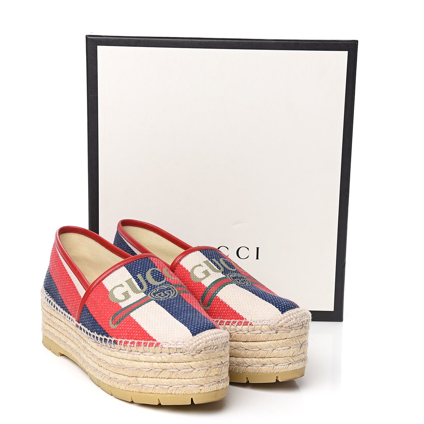 Canvas Sylvie Stripe Logo Platform Espadrilles 39.5 Mystic White Hibiscus Red Maritime