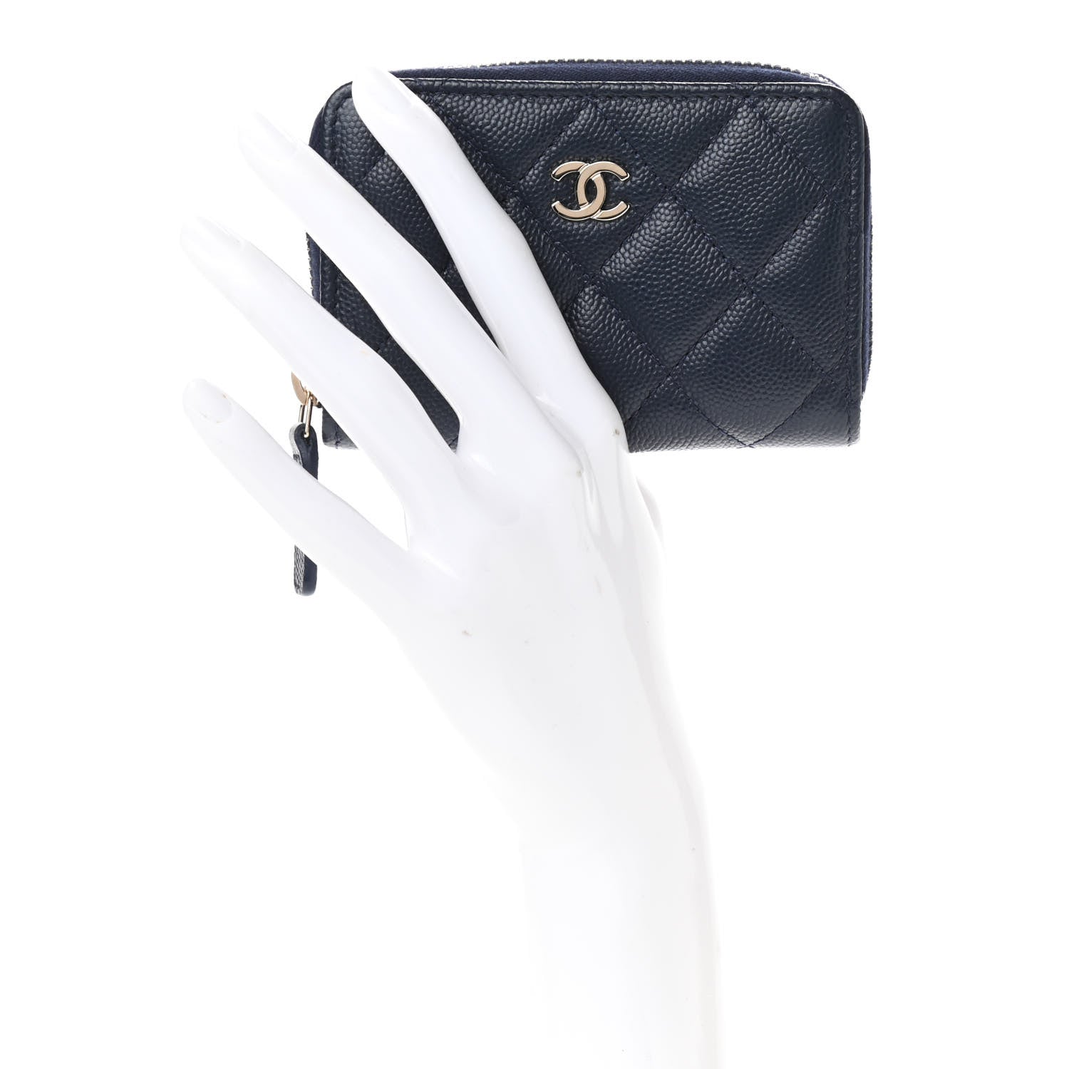 Chanel Caviar Quilted Zip Coin Purse Wallet Dark Blue 2 of 7