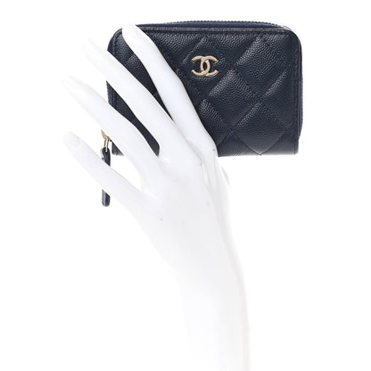 Chanel Caviar Quilted Zip Coin Purse Wallet Dark Blue 2 of 7