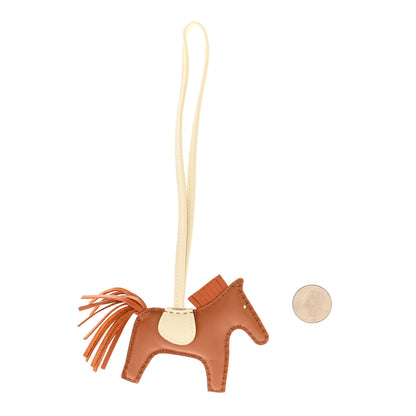 Hermes Milo Lambskin Grigri Rodeo Horse Bag Charm PM Craie Gold Pain D'epice 2 of 4