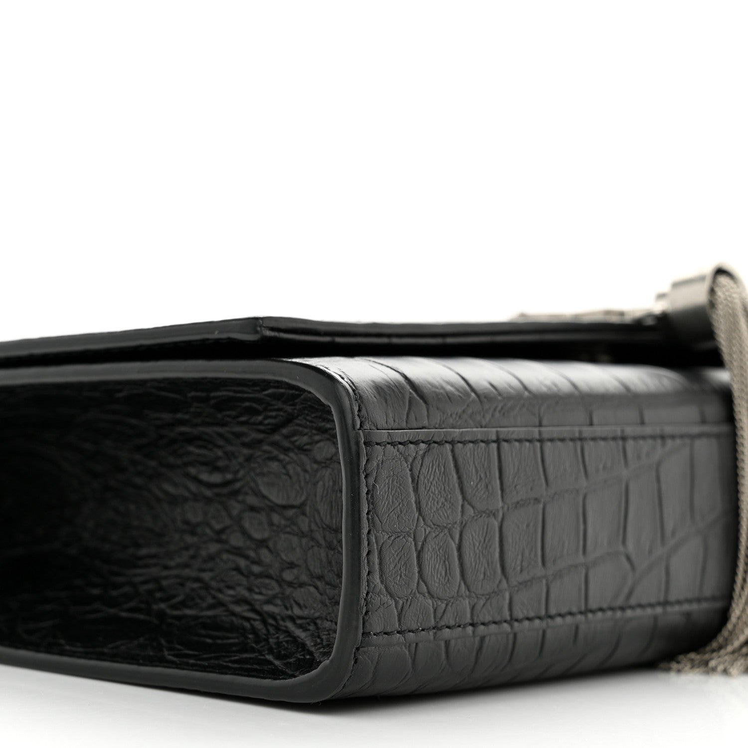 Saint Laurent Calfskin Crocodile Embossed Medium Classic Monogram Kate Tassel Satchel Black 8 of 11