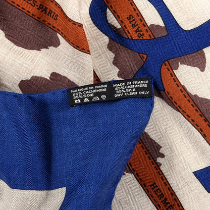 Hermes Cashmere Silk Monsieur et Madame Shawl 140 Bleu Royal Black Naturel 3 of 3