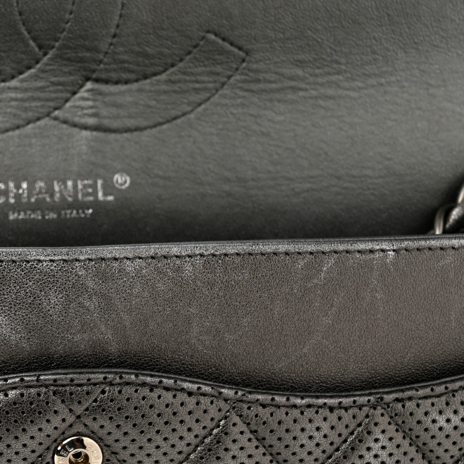 Chanel Metallic Perforated Lambskin Quilted Jumbo Double Flap Dark Silver 12 of 16