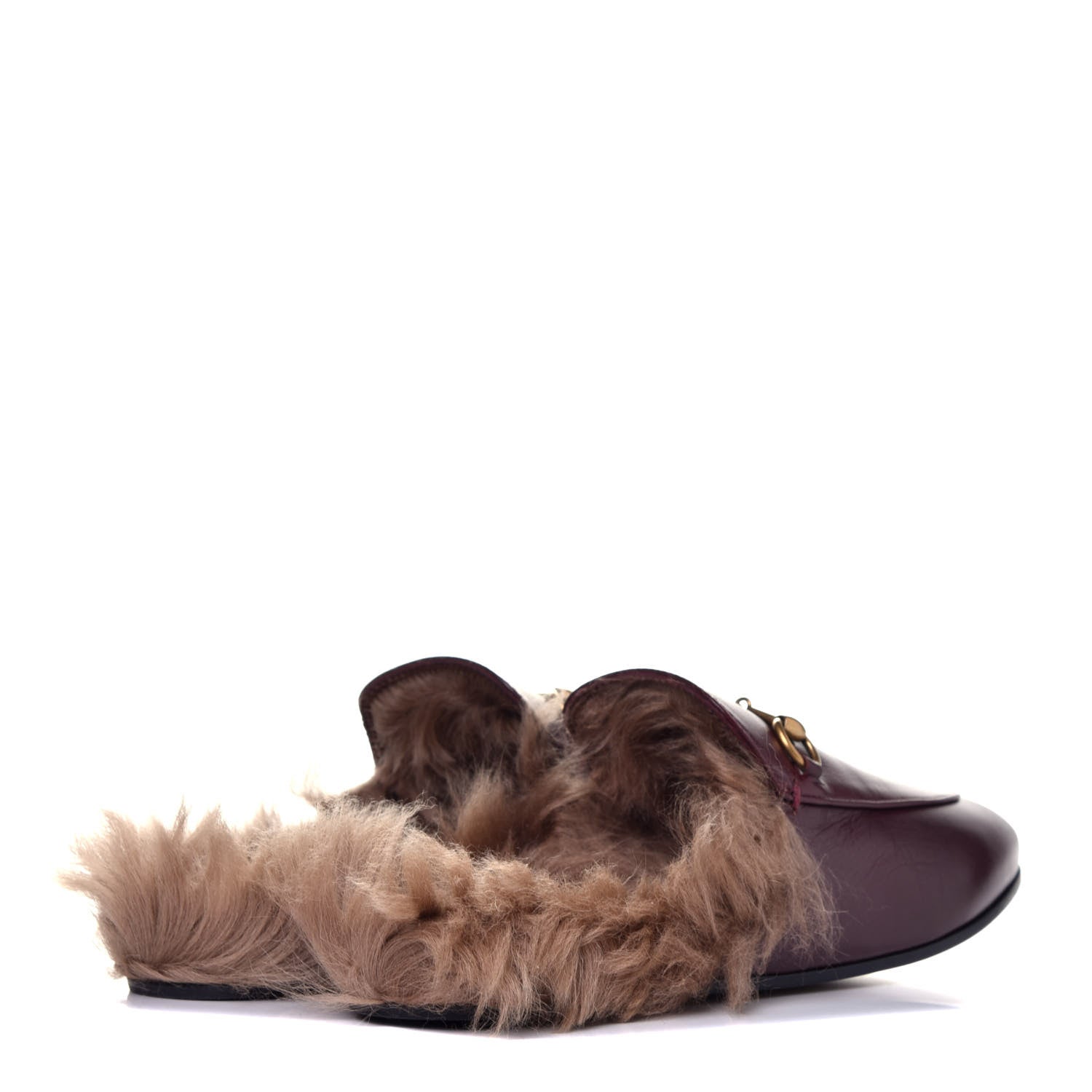 Gucci Malaga Kid Fur Womens Princetown Slippers 39 Vintage Bordeaux 4 of 9