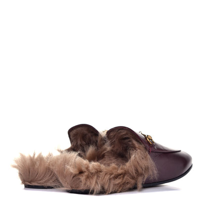 Gucci Malaga Kid Fur Womens Princetown Slippers 39 Vintage Bordeaux 4 of 9