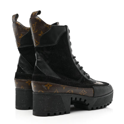 Louis Vuitton Suede Calfskin Monogram Laureate Platform Desert Boots 40 Black 4 of 7