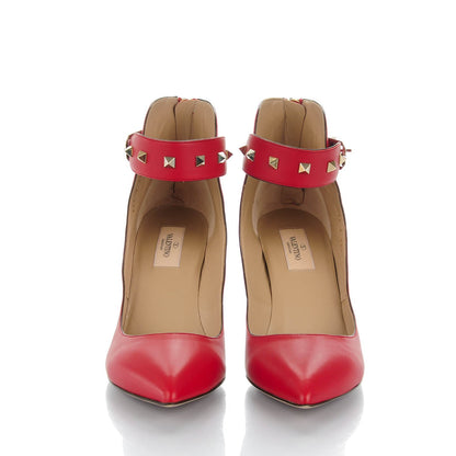 Valentino Garavani Calfskin Rockstud Ankle Strap Pumps 39.5 Red 2 of 8