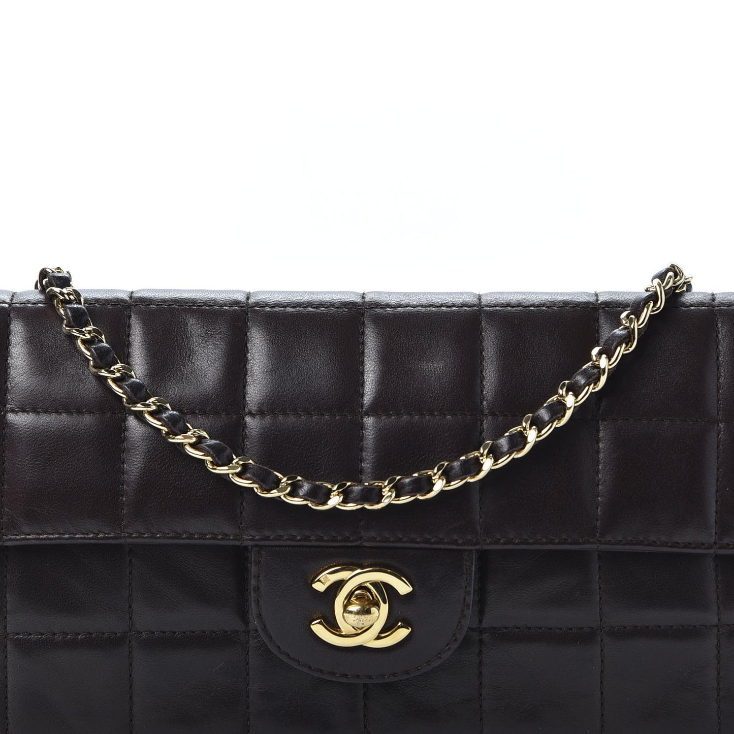Lambskin East West Chocolate Bar Flap Dark Brown
