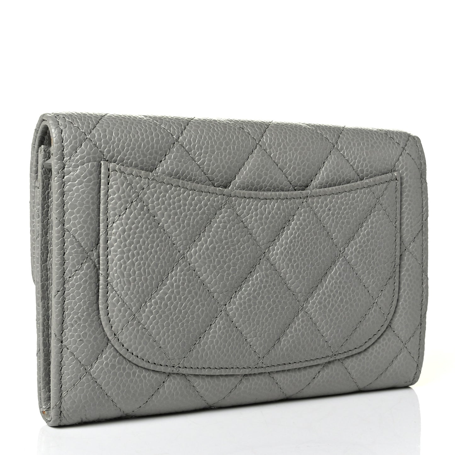 Caviar Quilted Small Flap Wallet Grey