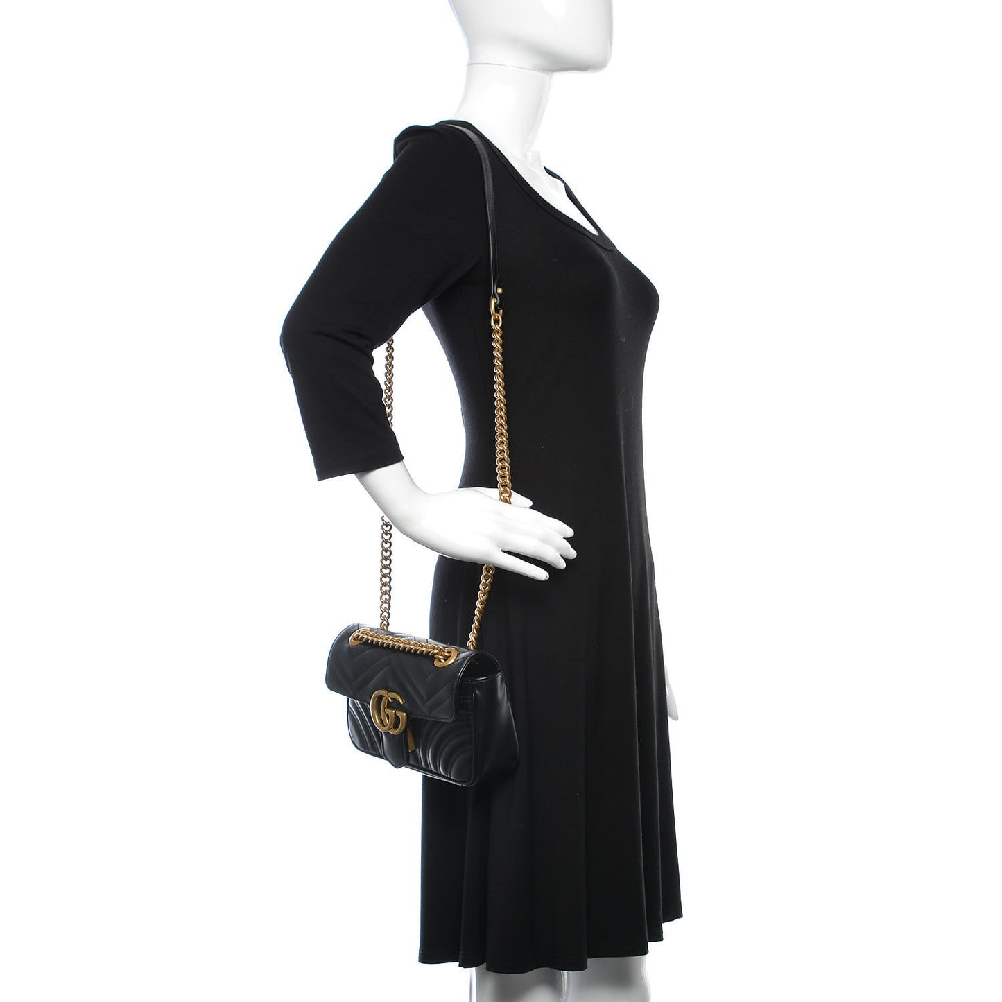 Calfskin Matelasse Mini GG Marmont Shoulder Bag Black