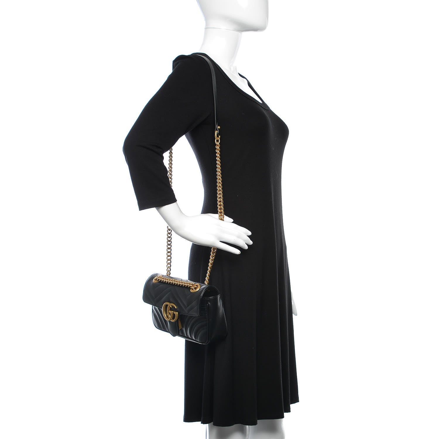 Gucci Calfskin Matelasse Mini GG Marmont Shoulder Bag Black 2 of 9