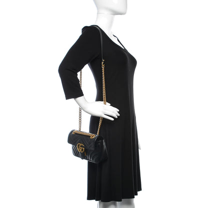 Gucci Calfskin Matelasse Mini GG Marmont Shoulder Bag Black 2 of 9