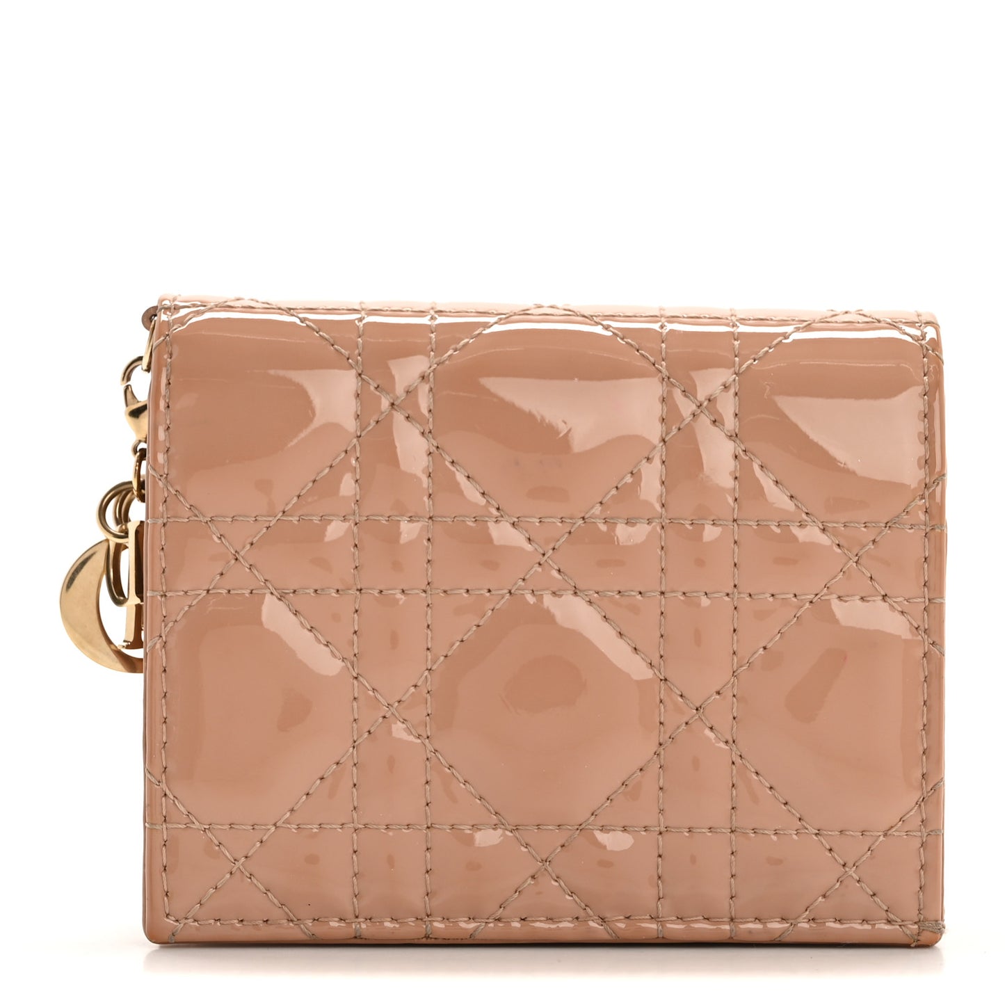 Patent Cannage Mini Lady Dior Wallet Beige