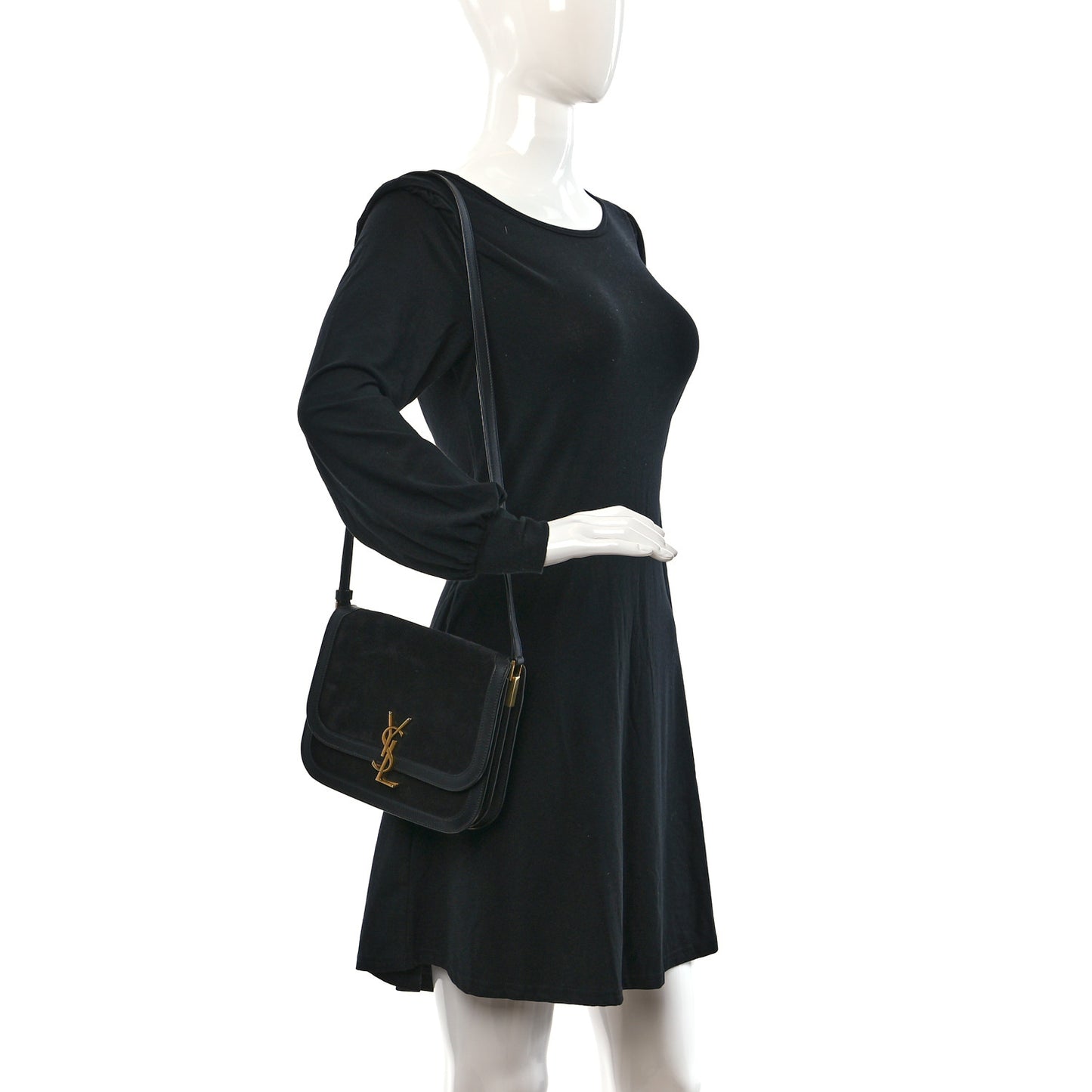 Suede Smooth Calfskin Monogram Medium Solferino Soft Satchel Black