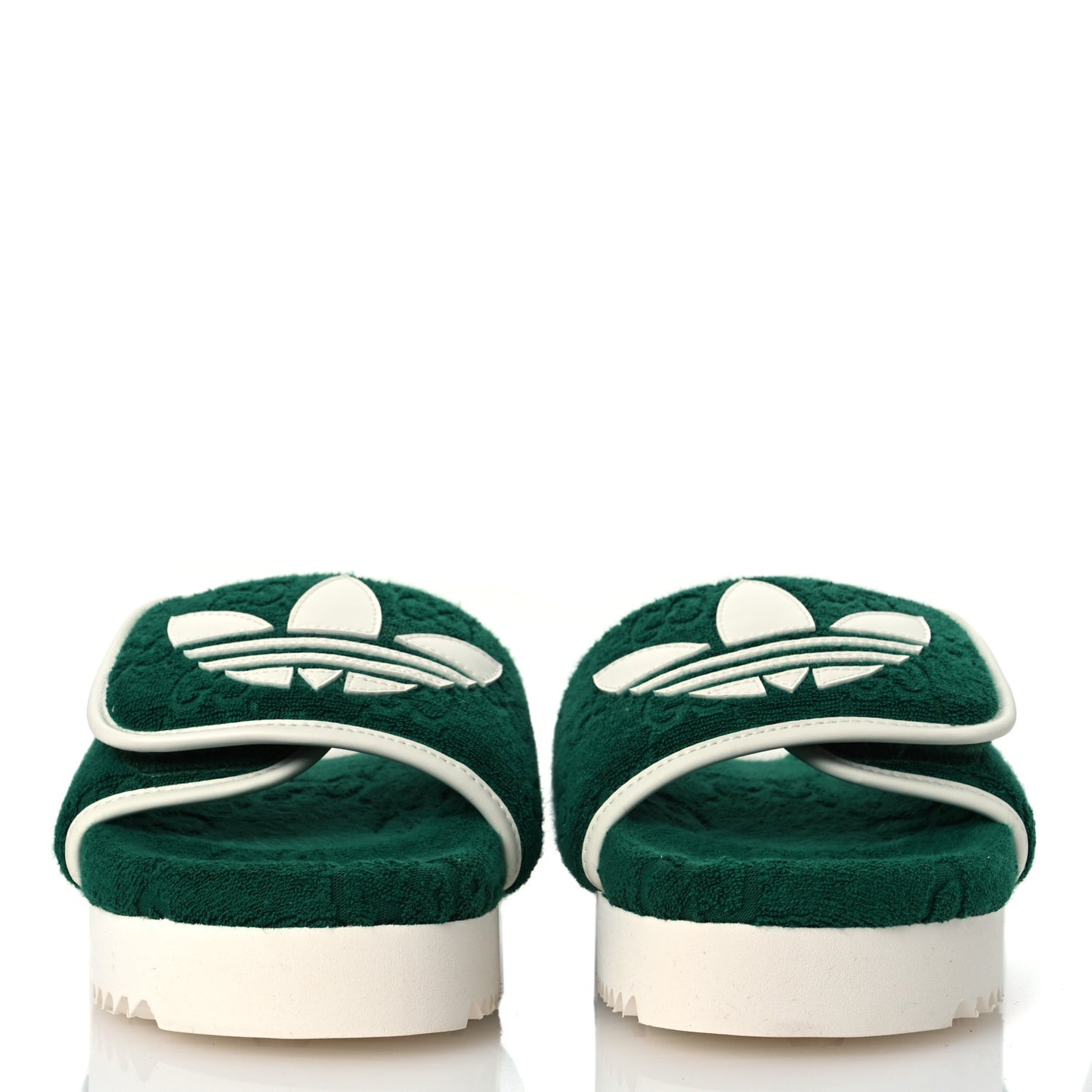 X ADIDAS Terry Cloth Trefoil GG Monogram Womens Platform Sandals 38 Green Off White