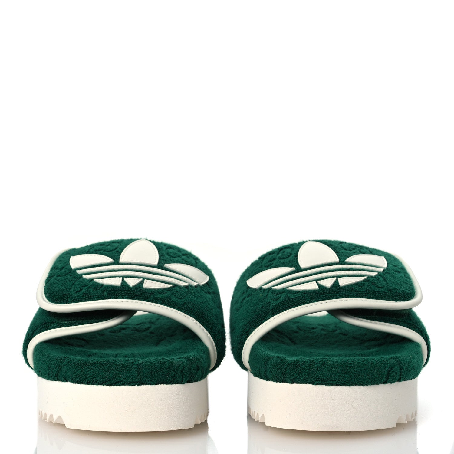 Gucci X ADIDAS Terry Cloth Trefoil GG Monogram Womens Platform Sandals 38 Green Off White 3 of 10