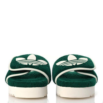 Gucci X ADIDAS Terry Cloth Trefoil GG Monogram Womens Platform Sandals 38 Green Off White 3 of 10