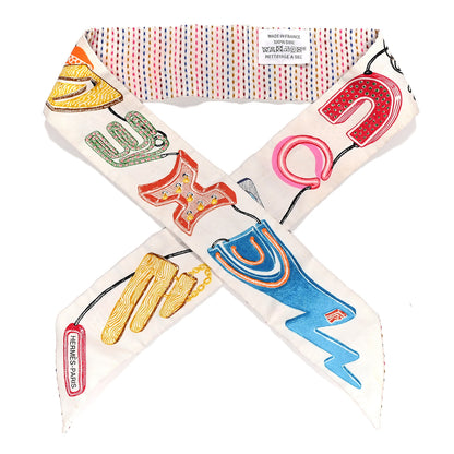 Hermes Silk Chevaloscope Neon Twilly White Bleu Rouge 1 of 6