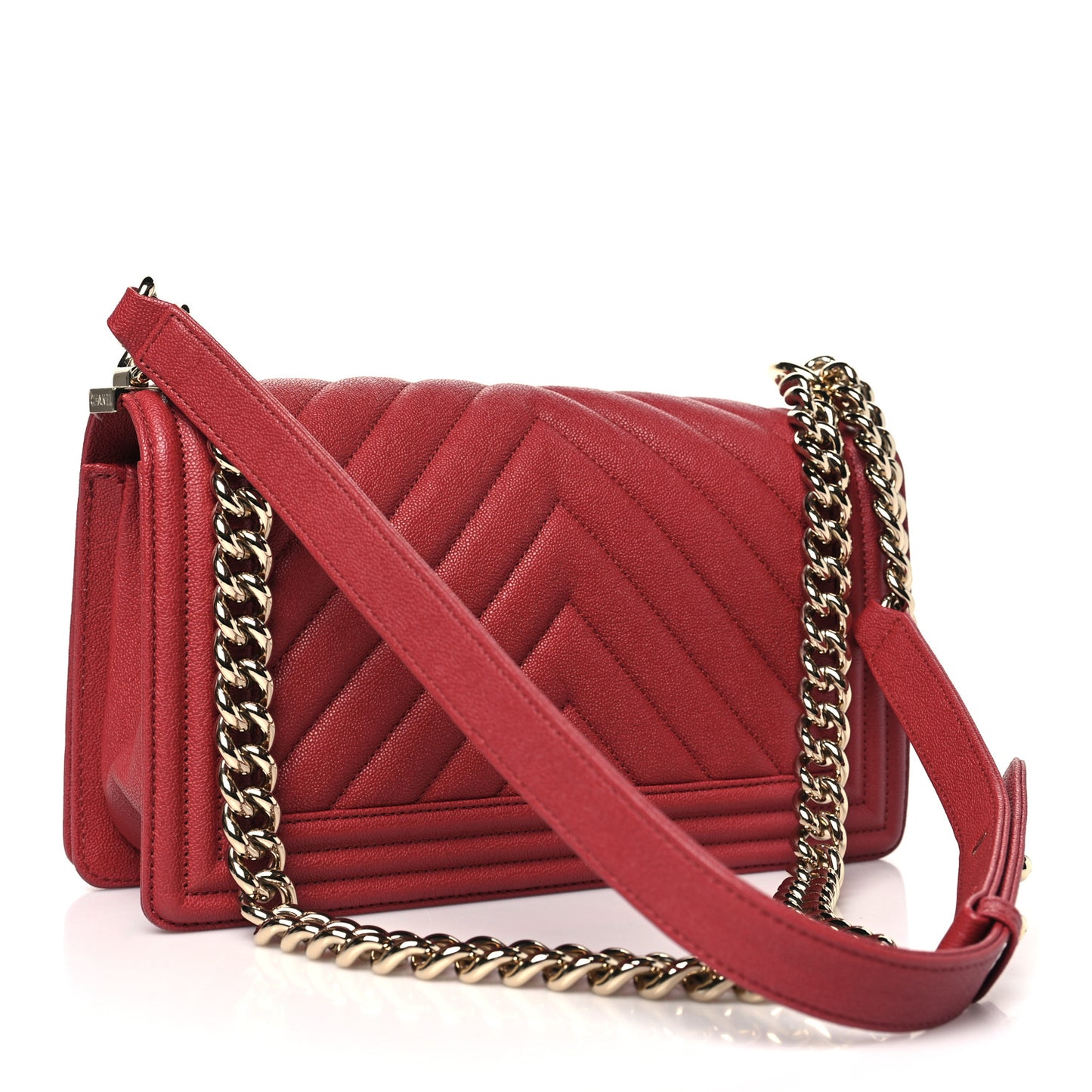 Caviar Chevron Quilted Medium Boy Flap Red