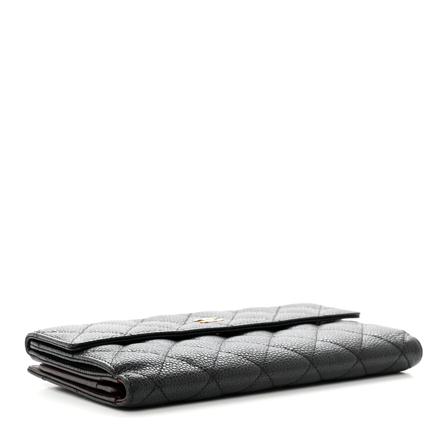 Caviar Quilted Long Flap Wallet Black