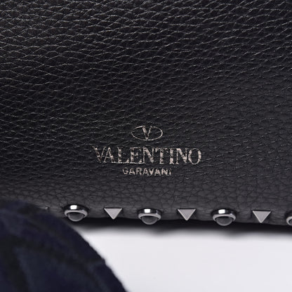 Valentino Garavani Stampa Alce Calfskin Medium Guitar Strap Rockstud Rolling Reversible Tote Black 10 of 19