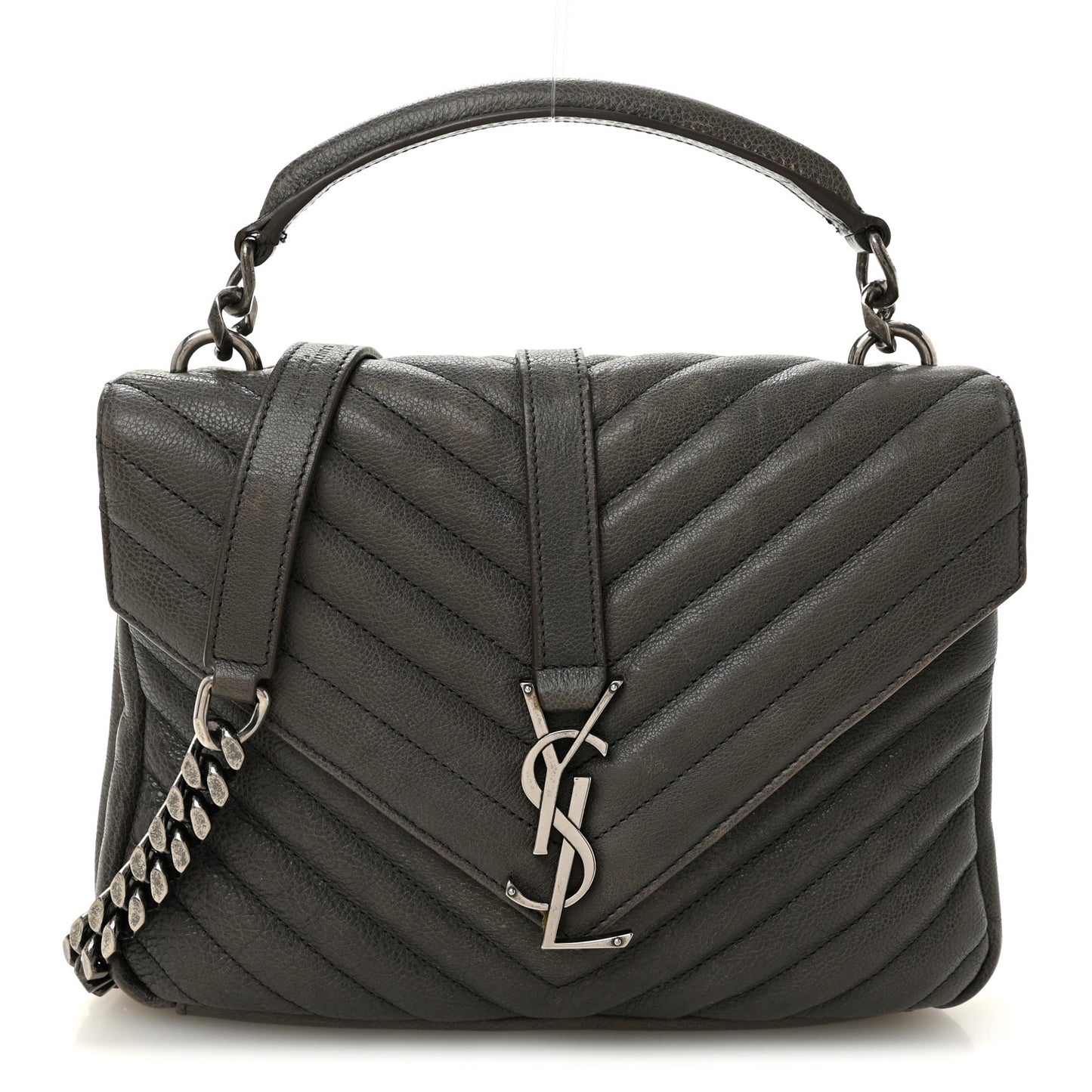 Sheepskin Matelasse Chevron Monogram Medium College Bag Asphalt