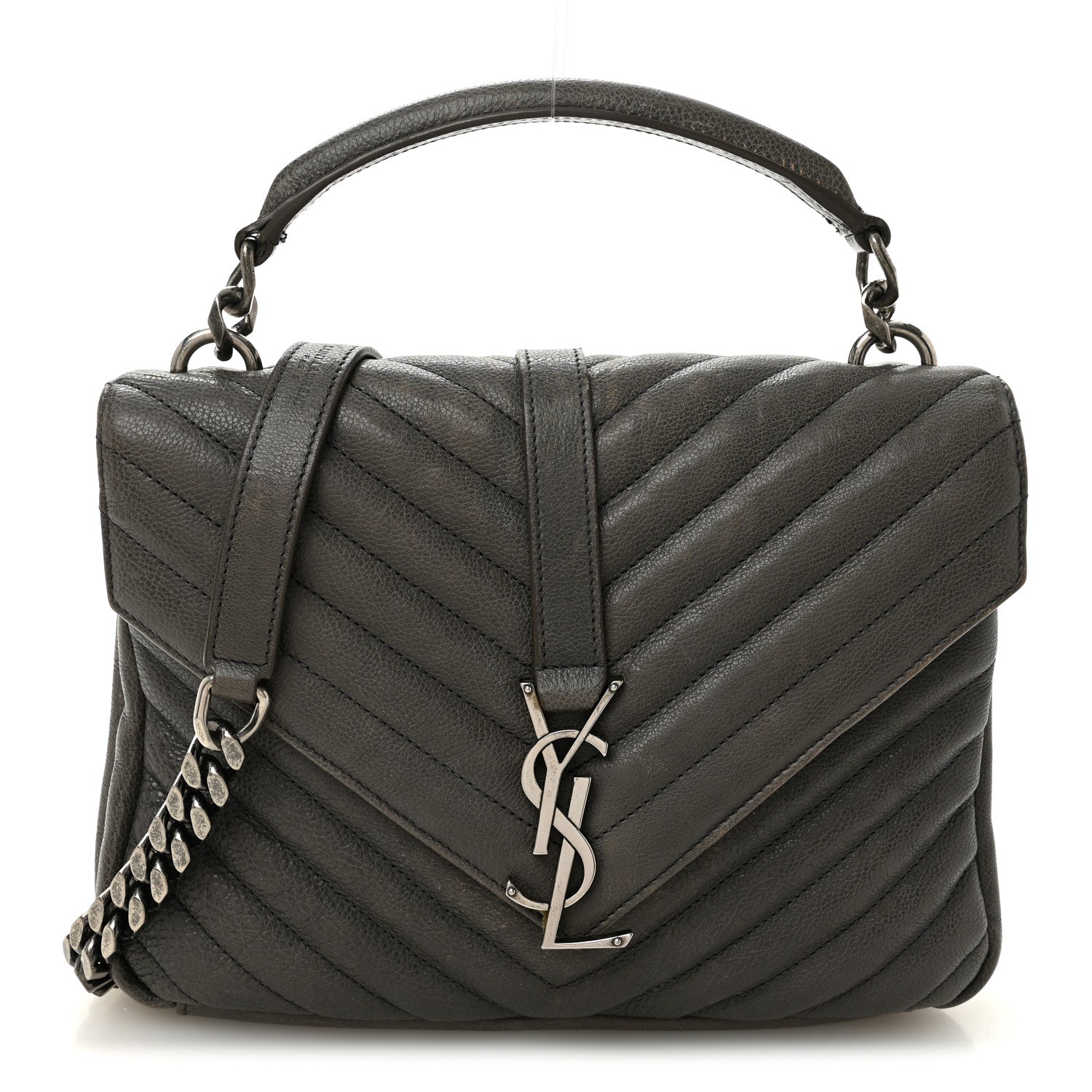 Saint Laurent Sheepskin Matelasse Chevron Monogram Medium College Bag Asphalt 1 of 15
