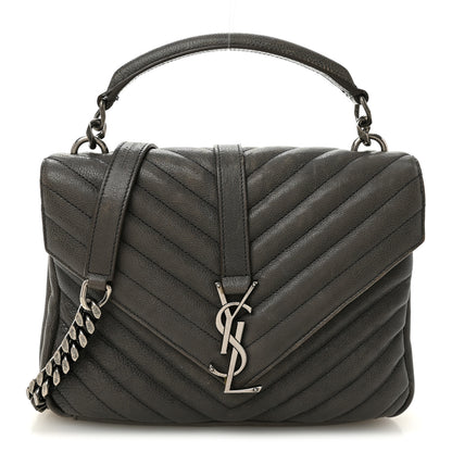 Saint Laurent Sheepskin Matelasse Chevron Monogram Medium College Bag Asphalt 1 of 15
