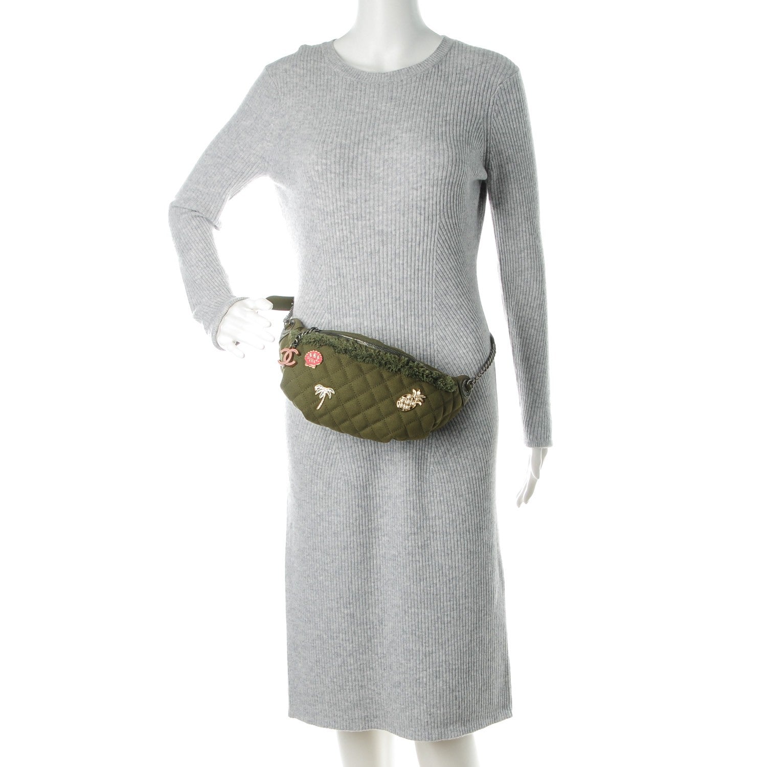 Chanel Canvas Lambskin Quilted Coco Cuba Charms Waist Bag Khaki 2 of 8