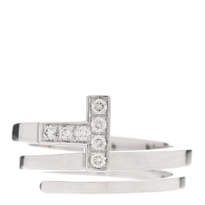 Tiffany 18K White Gold Diamond T Square Wrap Ring 49 4.75 1 of 5