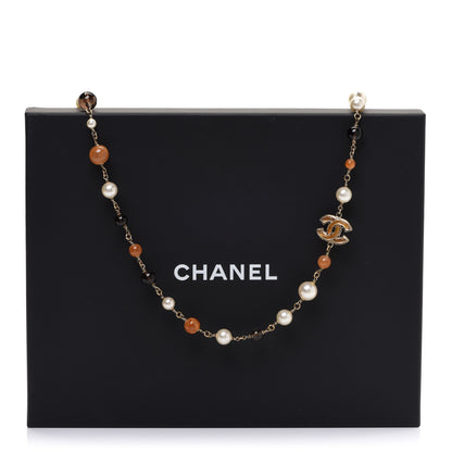 Chanel Enamel Bead Pearl CC Long Necklace Brown Gold 6 of 6